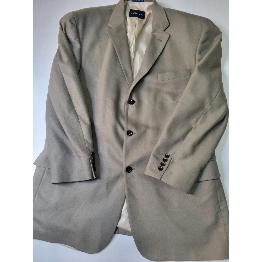 Nautica Mens 3 Button Blazer Sport Coat Olive Tan Herringbone Romania Made
